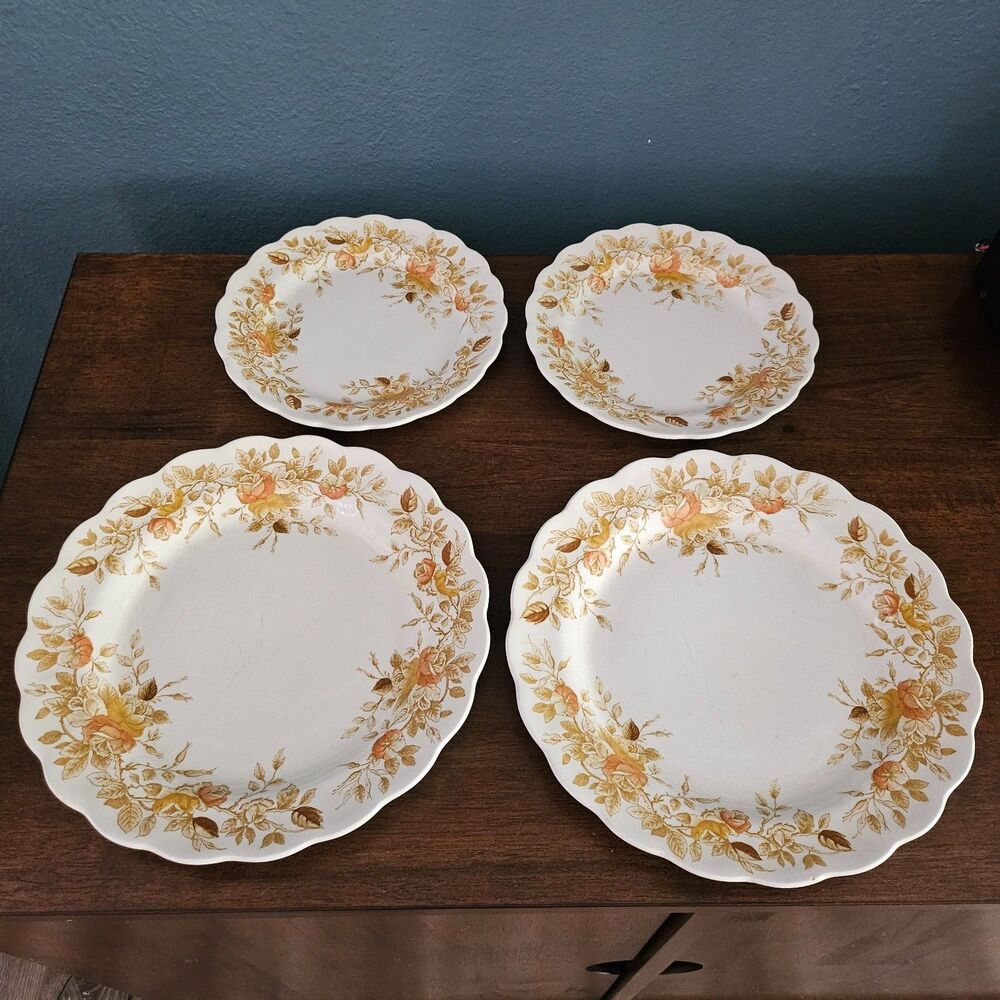 Set of 4 Ridgway Ironstone Staffordshire England Antique Rose Dinner Salad Plate